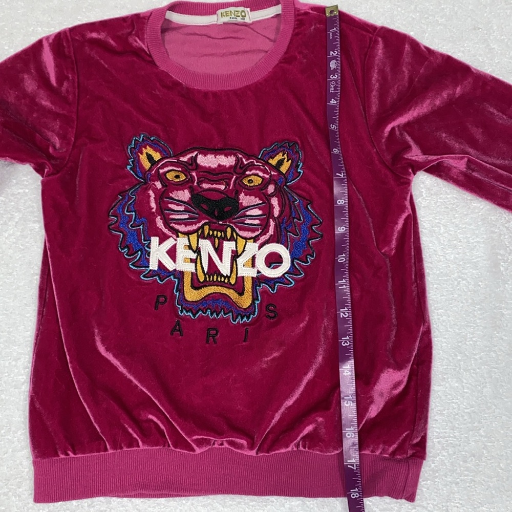 Kenzo Paris embroidered tiger raspberry velour sweatshirt size 7 - Picture 3 of 8